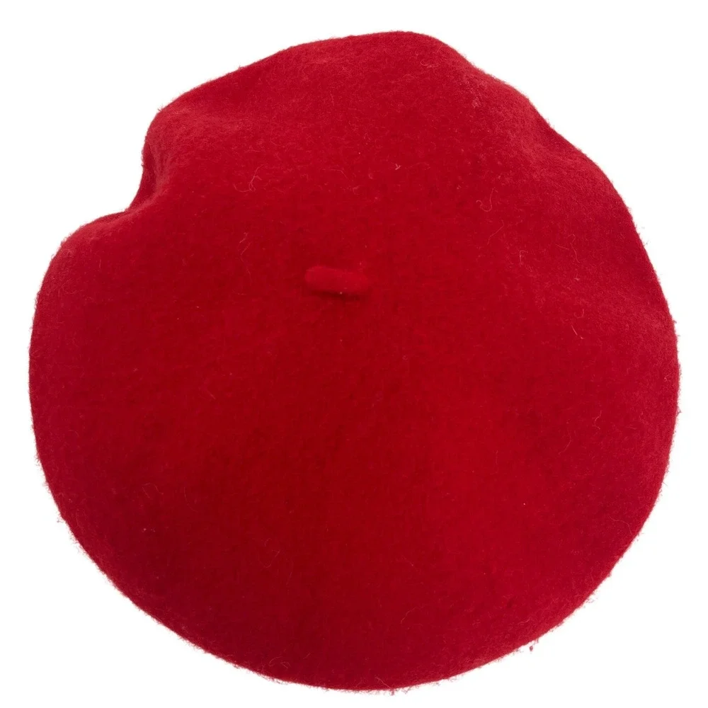 Red‎ Wool Felt Beret Parisian French Style Artist Hat Solid Red One Size